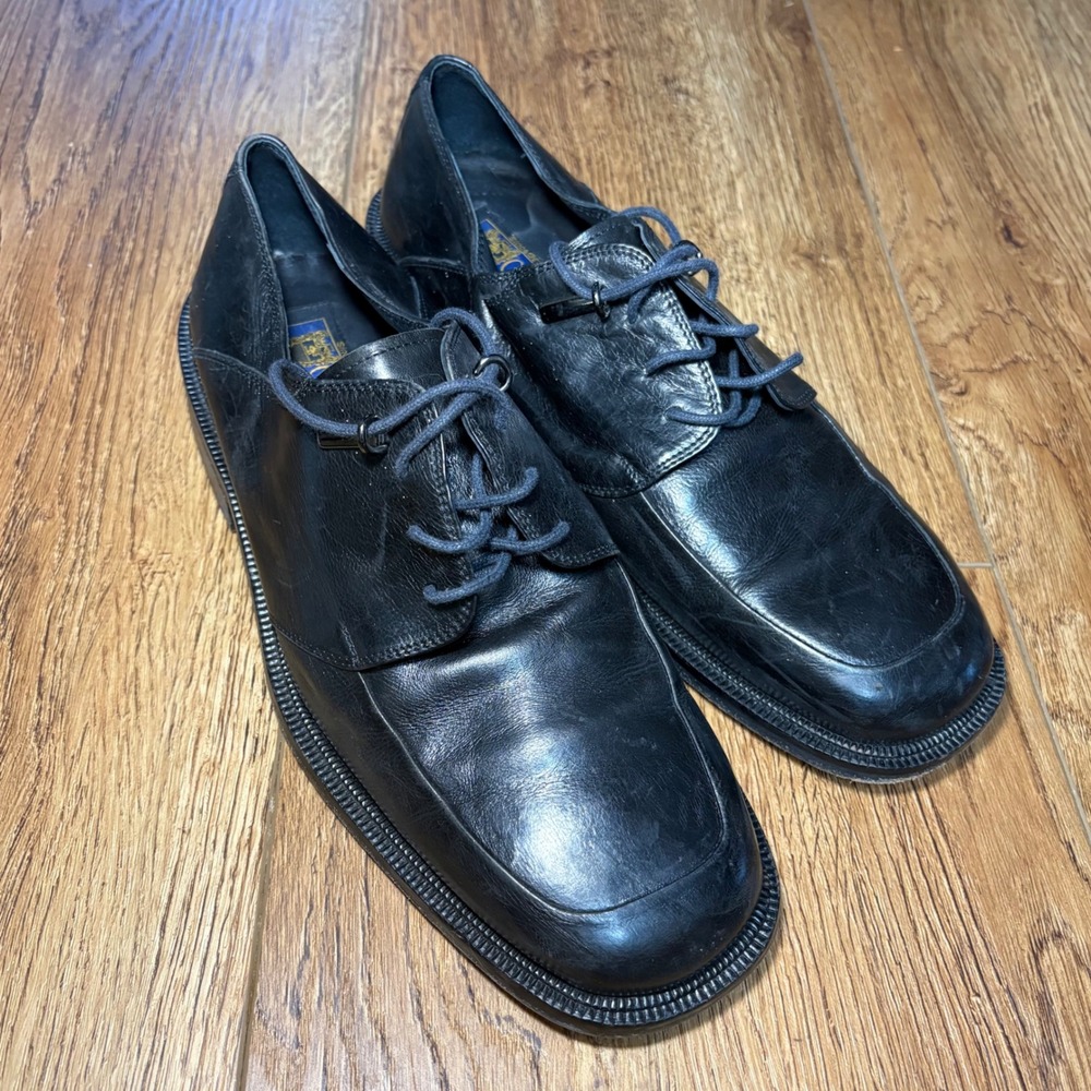 Caporicci Black Leather Square Toe Derby Dress Shoes Made in Italy Mens 8.5